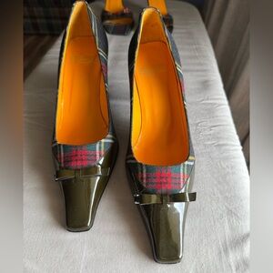 Moschino Plaid and Olive Green Vintage Women's Tartan Heels